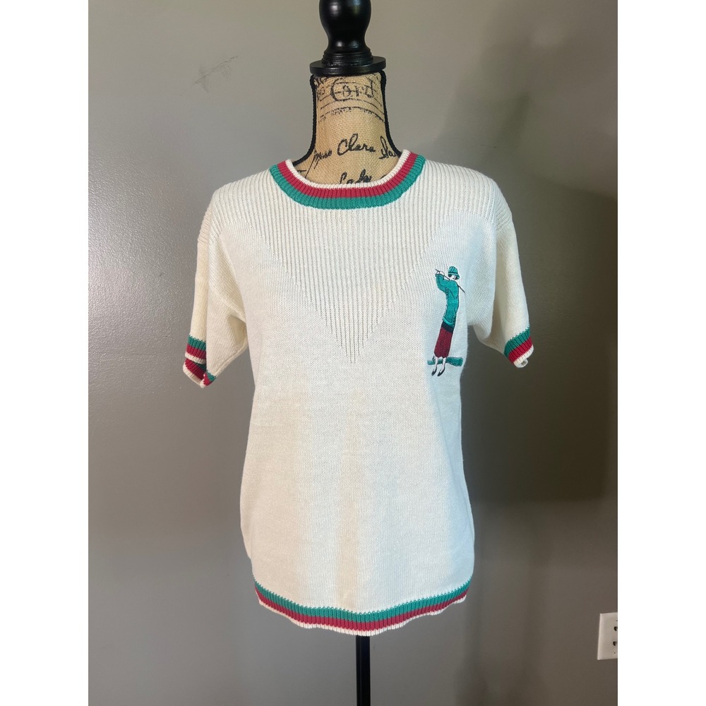 Vintage 80's 90's cos cob embroidered golf knit short sleeve sweater preppy